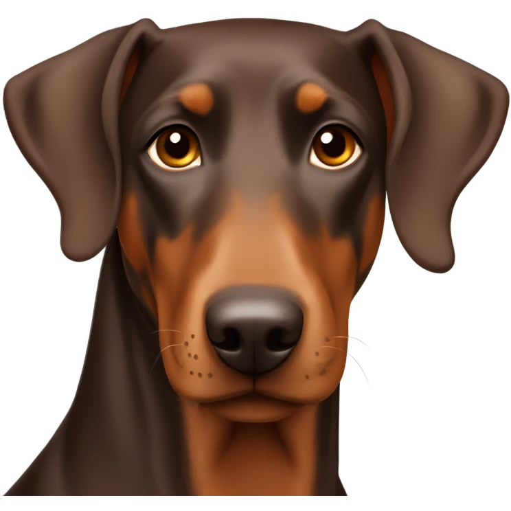 Different shades of brown Doberman without cropped ears looking forward and happy  emoji