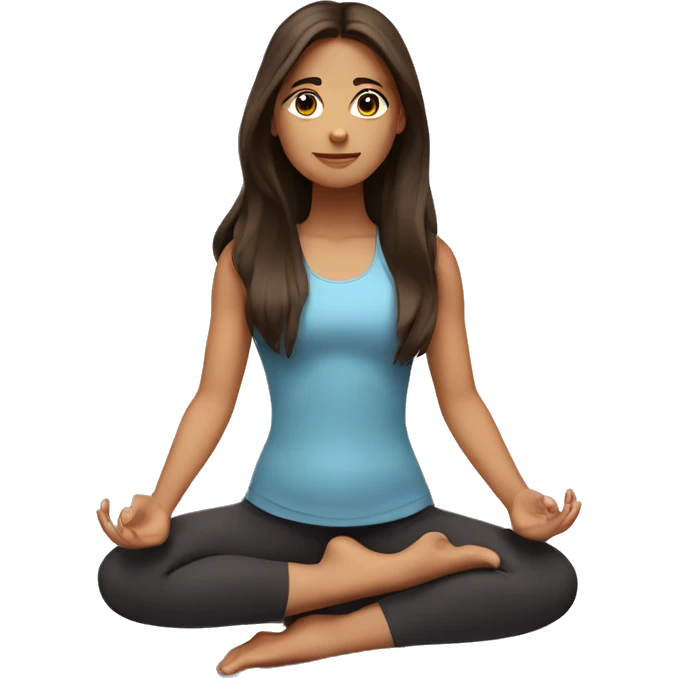 A girl with brown dark long hair and black eyes doing yoga emoji
