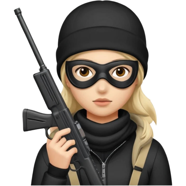 A girl with a ski mask and gun emoji