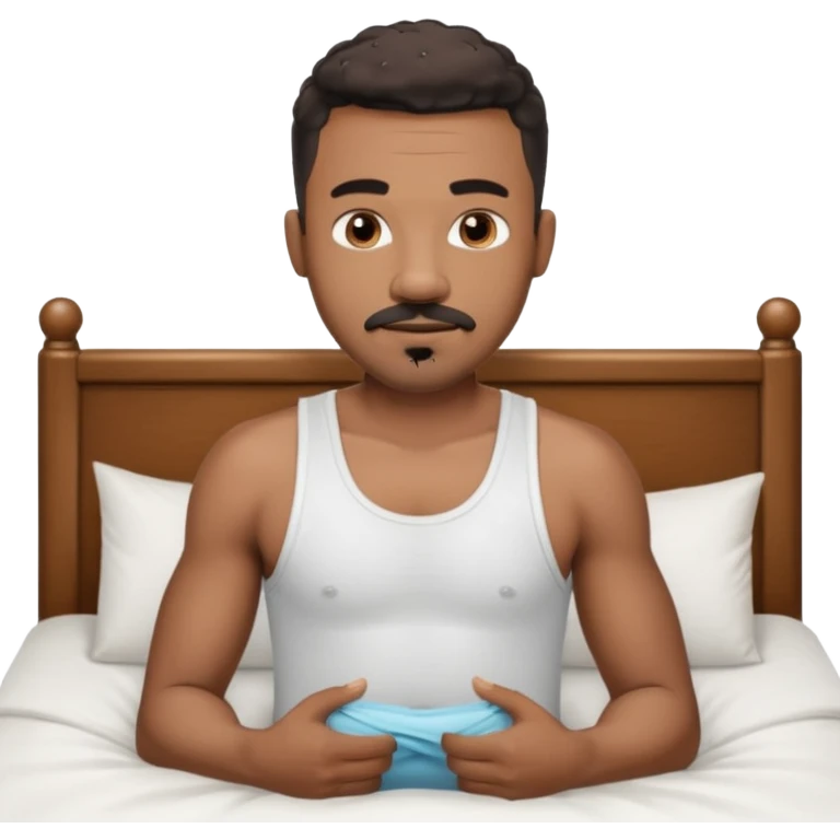 okay now have a black guy older with a bulge behind his underwear in bed. not that old. low fade not grey. salt and pepper mustang on goatee emoji