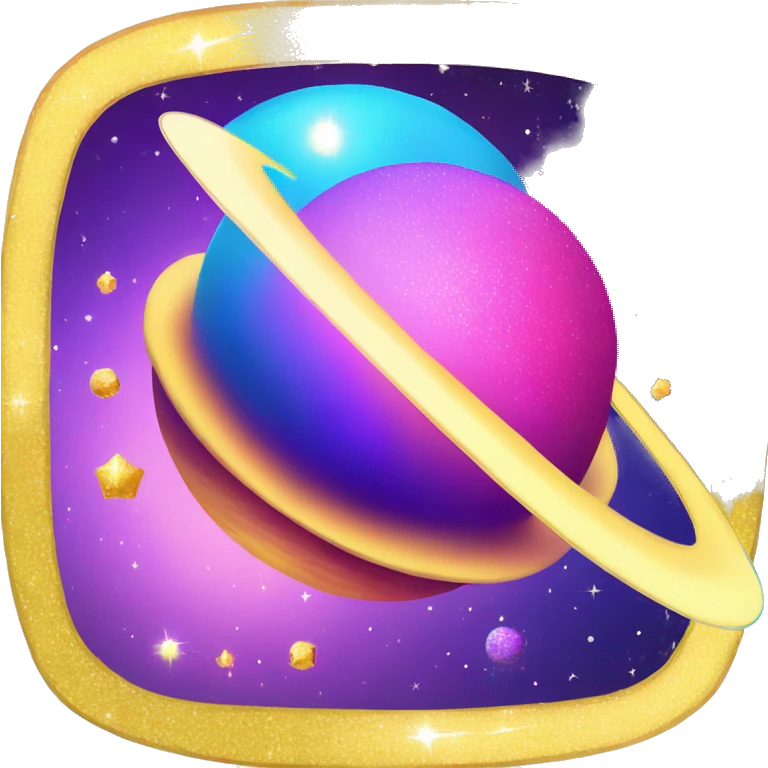sparkly glittery blue purple and pink gradient planet with a yellow cheesey saturn ring emoji