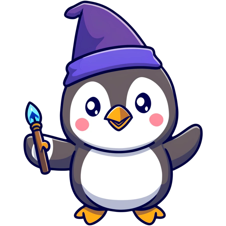 Cute penguin wizard casting a spell emoji