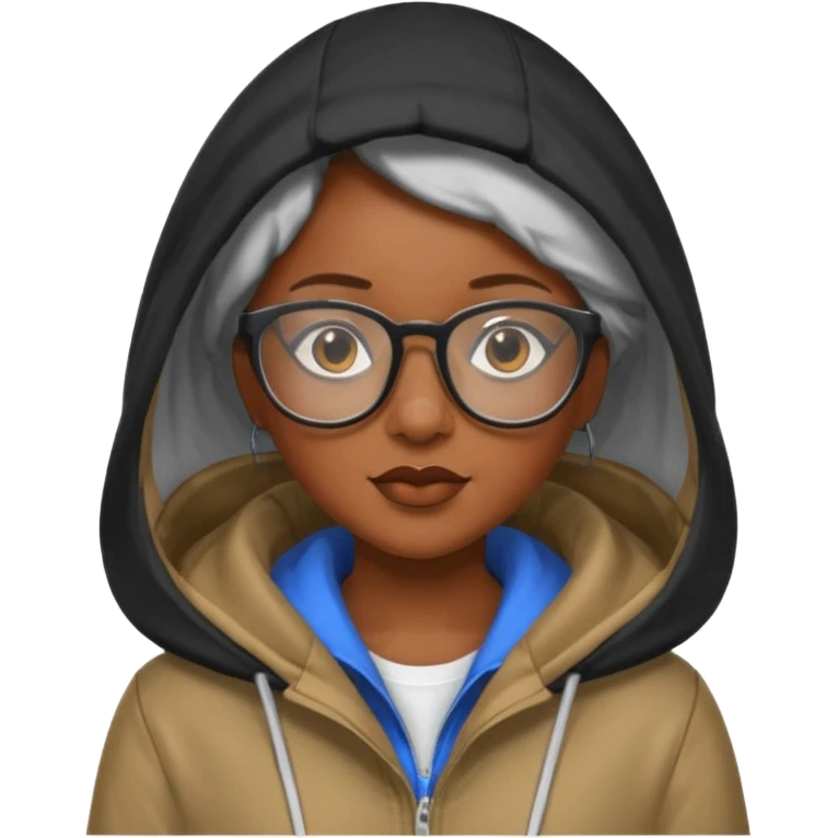 black woman in hooded jackets and glasses emoji