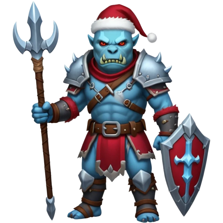 
Fantasy Christmas orc legion soldier icon, iron tundra army theme, heavy winter armor, disciplined brutal look, icy blue steel armor with deep crimson accents, frozen metal texture, cold winter atmosphere, clean readable emoji style
 emoji