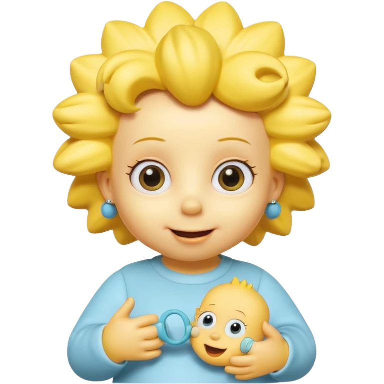 A 3D cartoon baby character fully yellow skin, styled like Maggie Simpson, with pacifier, big eyes, smooth shading, Memoji-style rendering, consistent with other yellow Simpsons characters. emoji