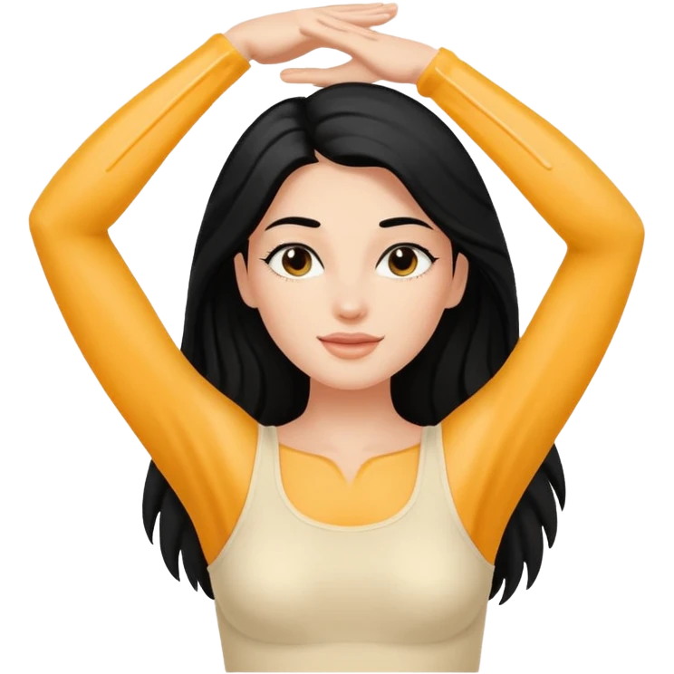 woman black long hair showing armpit with cream on armpit emoji