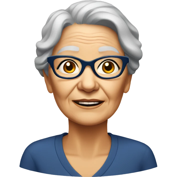 Older woman with wrinkles on the face, dark blue rectangular spectacles emoji