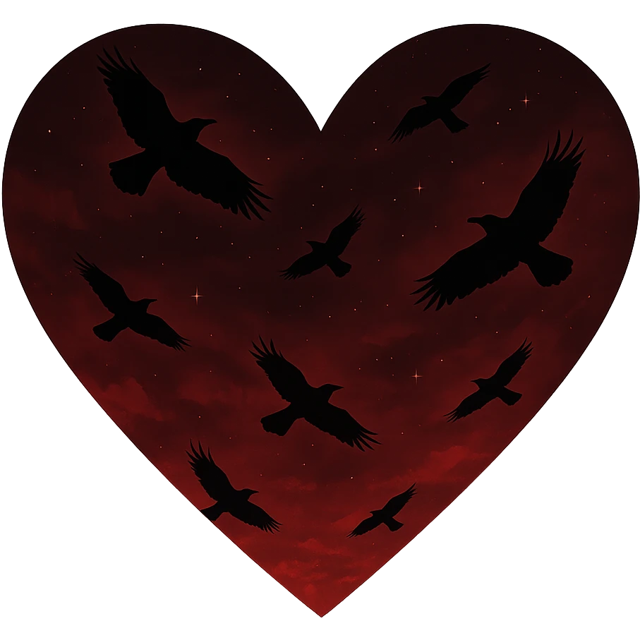  heart with red night sky and dark ravens, remove background emoji