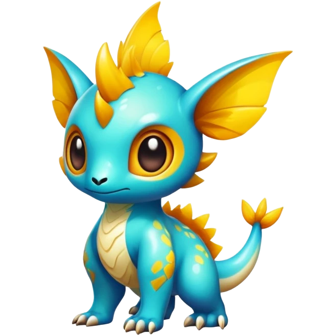 Exotic shiny rare epic cute Fakémon-creature, full body, with random markings emoji