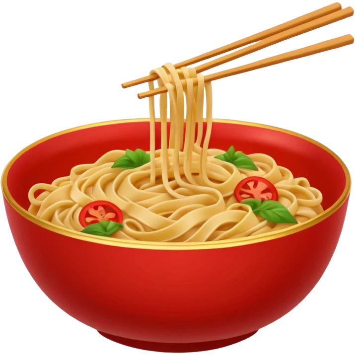 Chinese cuisine humanless avatar in bright emoji-style illustration. Noodles bowl, red and gold colors, simple shapes, flat design, bold and energetic. emoji