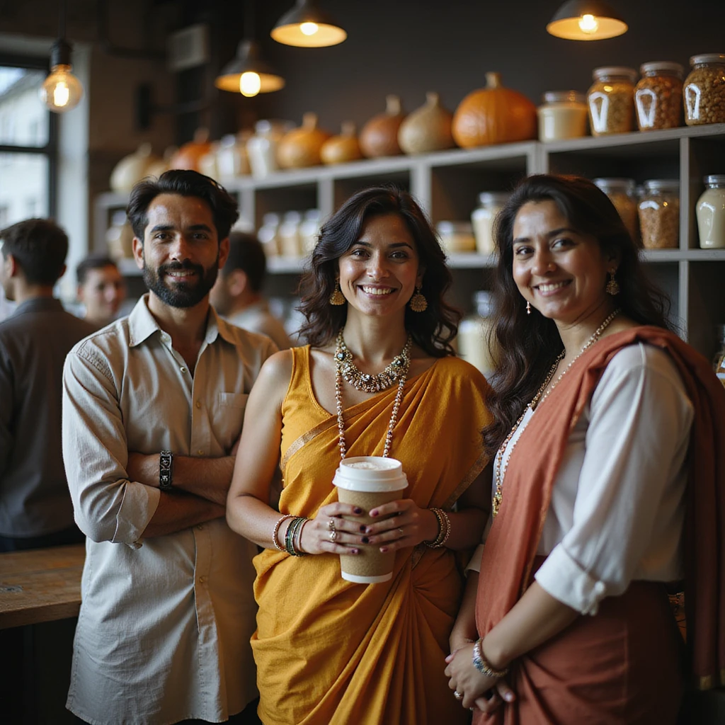 group of indian customers in a shop emoji