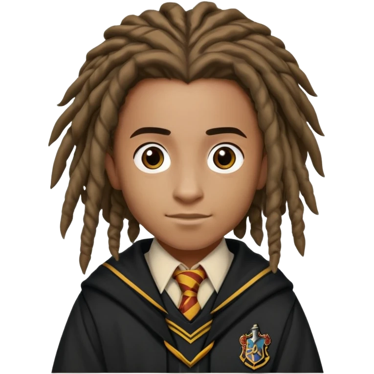 Luke Youngblood is Lee Jordan in harry potter, wear hogwarts uniform, dreadlocks hair emoji