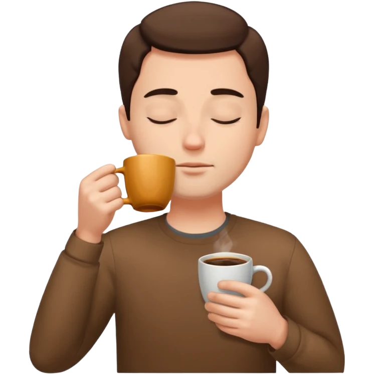A calm man with his eyes closed is drinking coffee. emoji