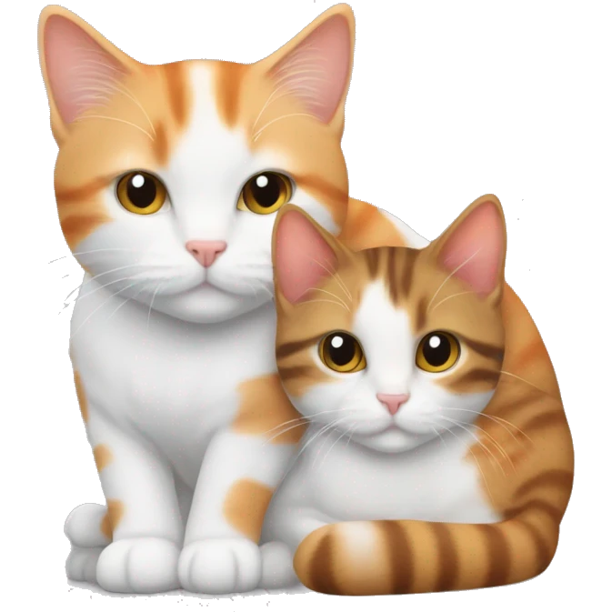 A light white orange tabby cat cuddling with a brown black white tabby cat  emoji