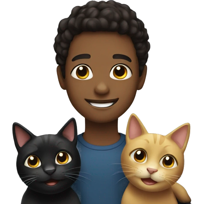 smiling boy with two black cats emoji