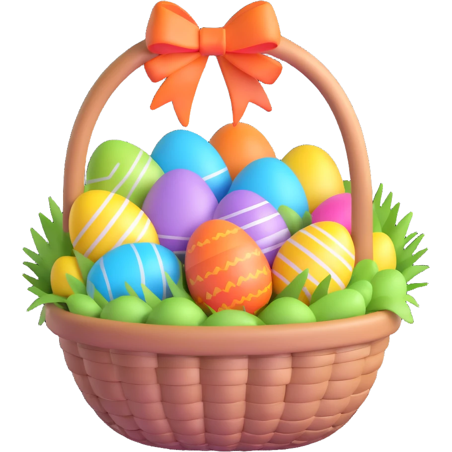Easter basket filled with decorated eggs emoji
