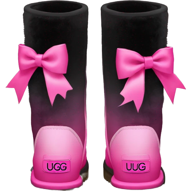 Pair of black and hot pink ombre Ugg fur boots with pink silk ribbon bows. emoji
