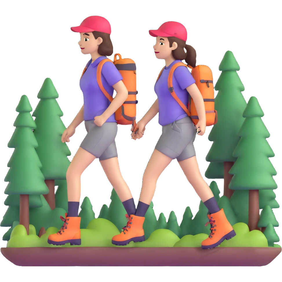 Outdoorsy woman with hiking boots and forest background emoji