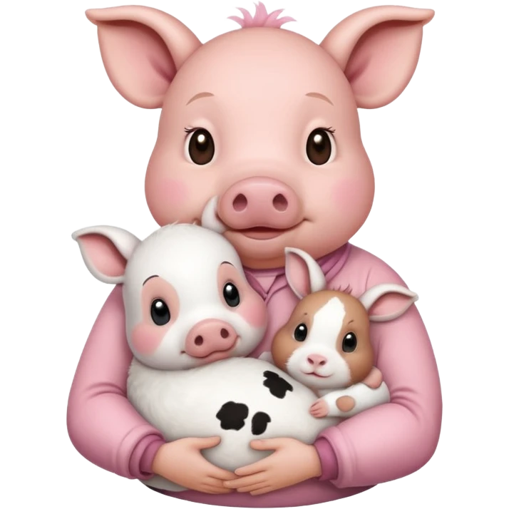 Home of rat, pig as parent hugging  cow, rabbit baby emoji