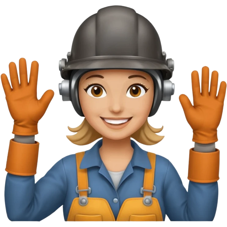Woman welder saying hi emoji