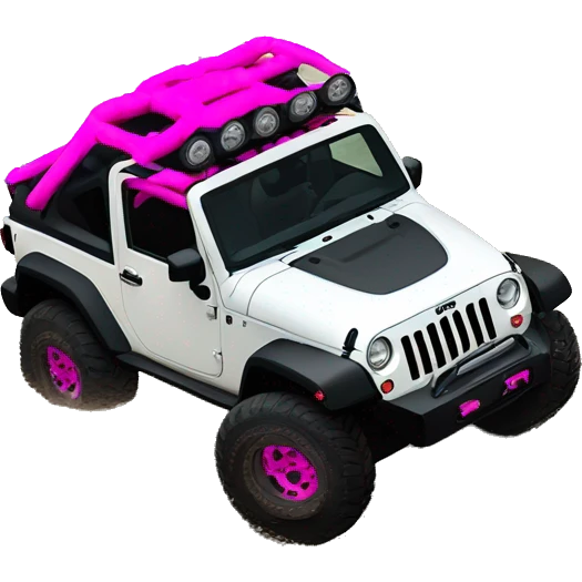 white jeep wrangler lifted on mud tires with hot pink door handles  emoji