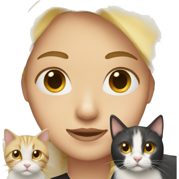 Woman with blonde hair holding two cats emoji