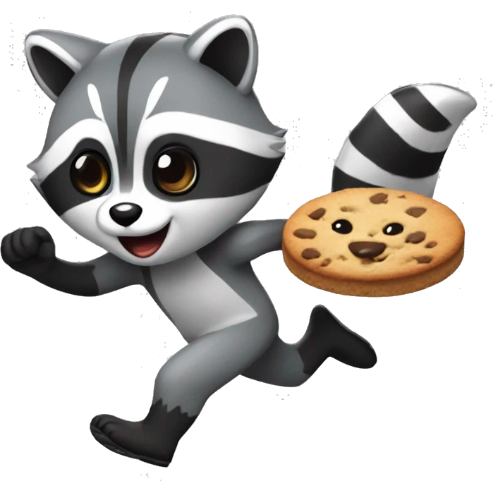 a raccoon running with a cookie emoji