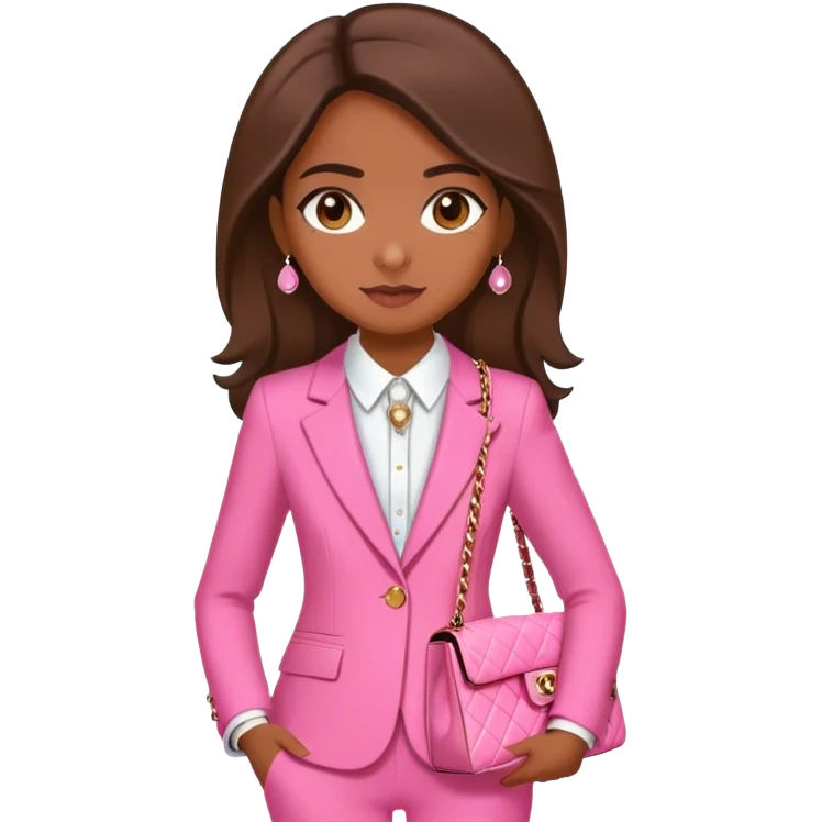 Brune girl pink suit Chanel bag emoji