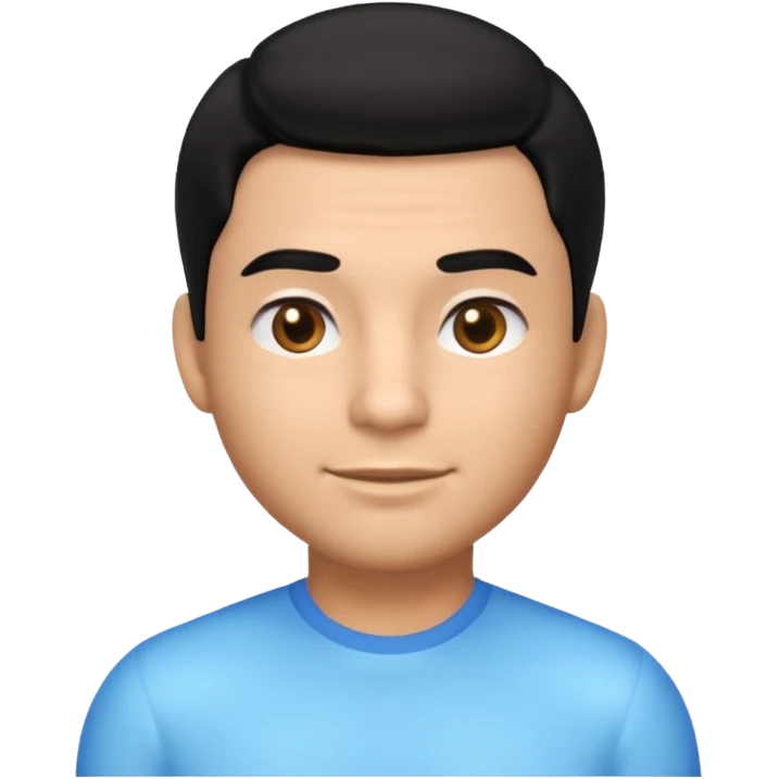 Emoji masculino em estilo 3D / cartoon realista, com pele morena clara, cabelos pretos bem penteados com gel, fios alinhados e com brilho, olhos pretos expressivos, sobrancelhas bem definidas, rosto jovem, expressão simpática e confiante, traços suaves e harmoniosos, sem barba emoji