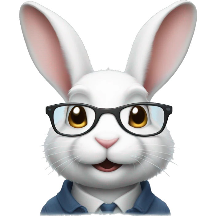 The white rabbit in glasses looks up emoji