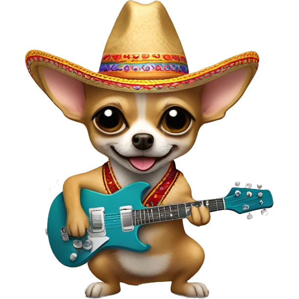 Rockstar chihuahua in sombrero playing electric guitar emoji