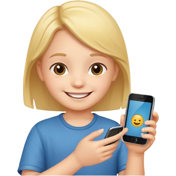 happy child with phone in hand emoji