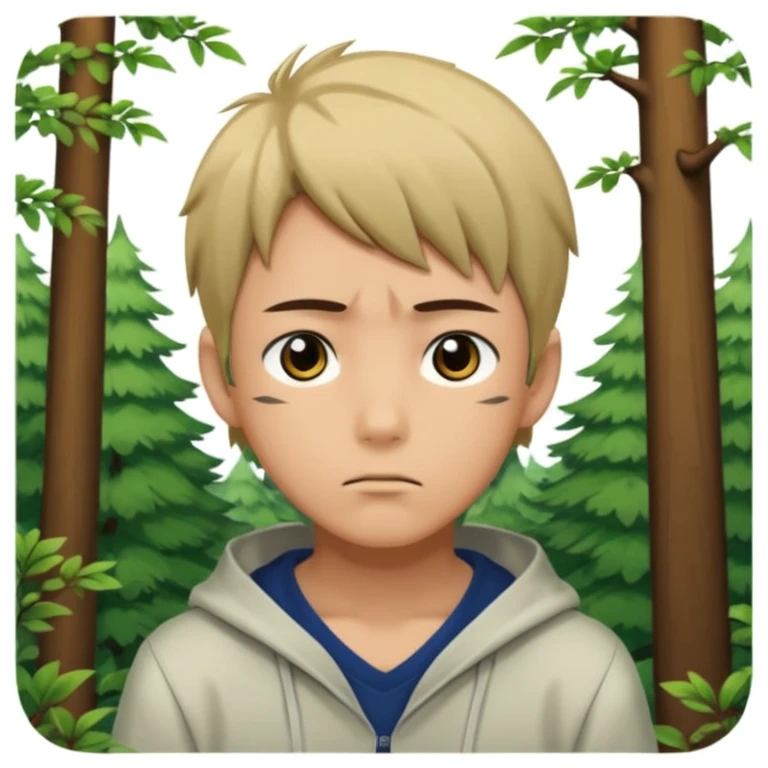 Manga bir bola ormonda yolgiz holatini tasvirlab ber emoji