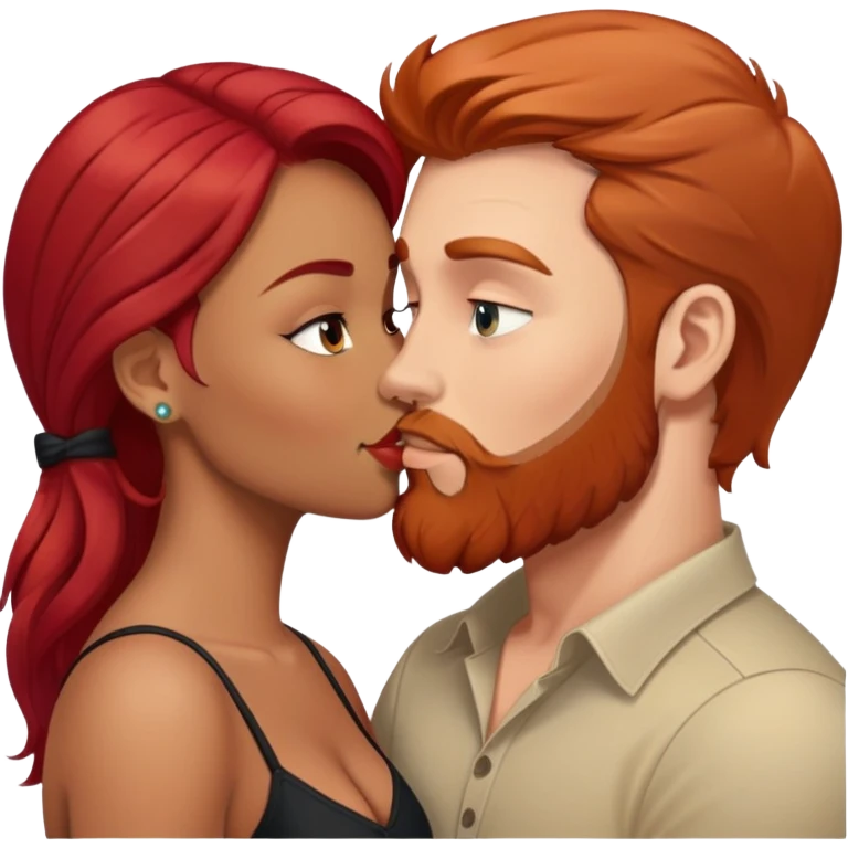 kiss emoji with a white man with brown hair and beard, kissing a latina girl with redhair emoji