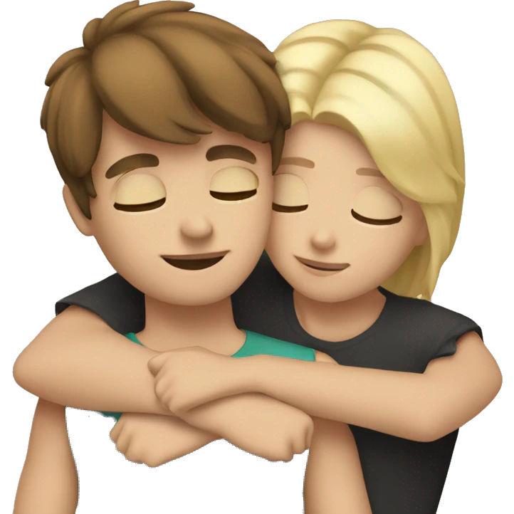 Brown hair Girl hugs an Blonde Boy  emoji