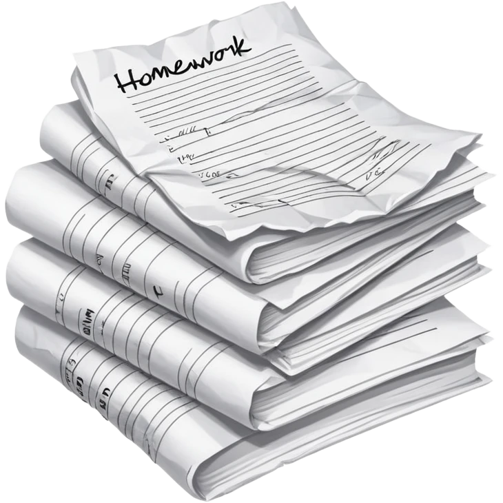 a stack of papers with "Homework" written on them emoji