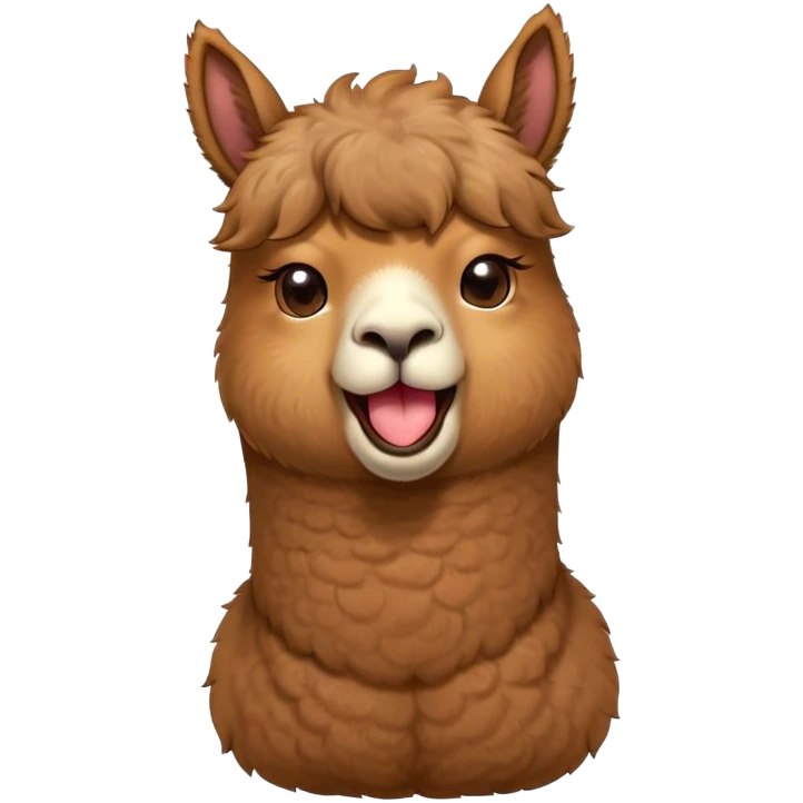 Cinematic Cute Yawning Brown Alpaca Portrait Emoji, Head tilted slightly with a dramatic, wide-open yawn, showcasing a soft, plush brown fleece with gently drooping ears, round warm eyes barely open in drowsy contentment, Simplified yet irresistibly adorable features, highly detailed, glowing with a soft, cozy glow, high shine, relaxed yet expressive, stylized with a touch of whimsy, bright and endearing, soft glowing outline, capturing the essence of a sleepy yet affectionate alpaca, so drowsy it feels like it could stretch out of the screen and curl up for a nap! emoji