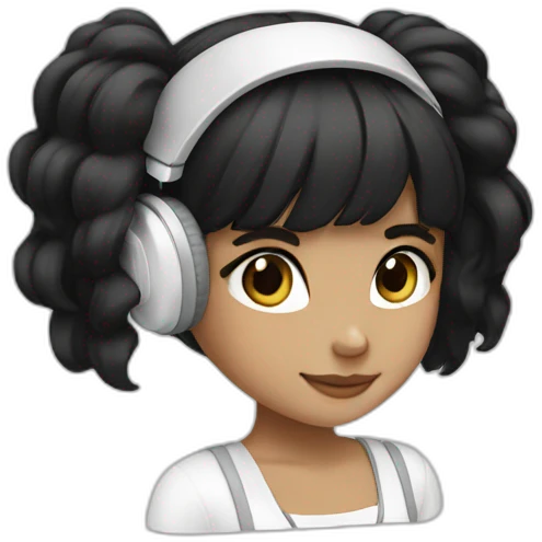 girl black hair white earphones emoji
