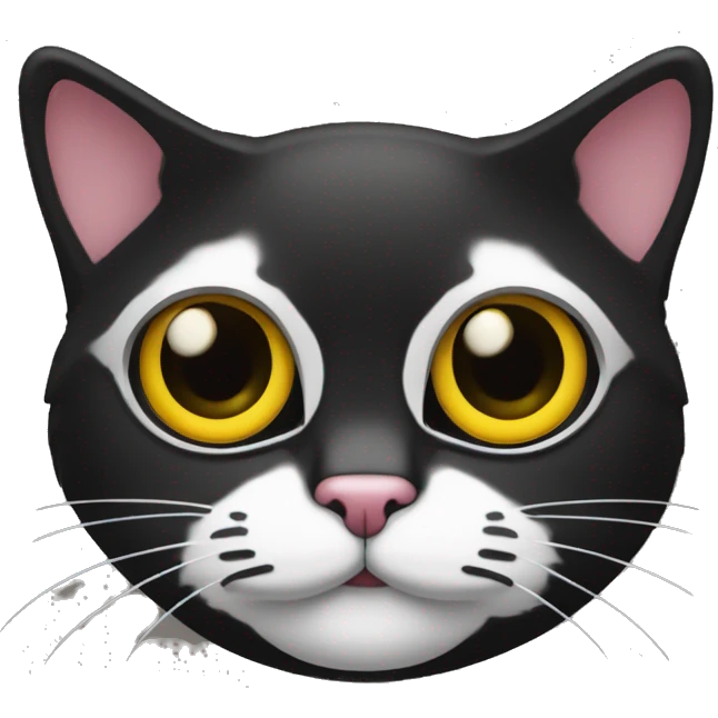Gata tricolor com os pelos dos olhos preto e no meio da testa amarelo emoji