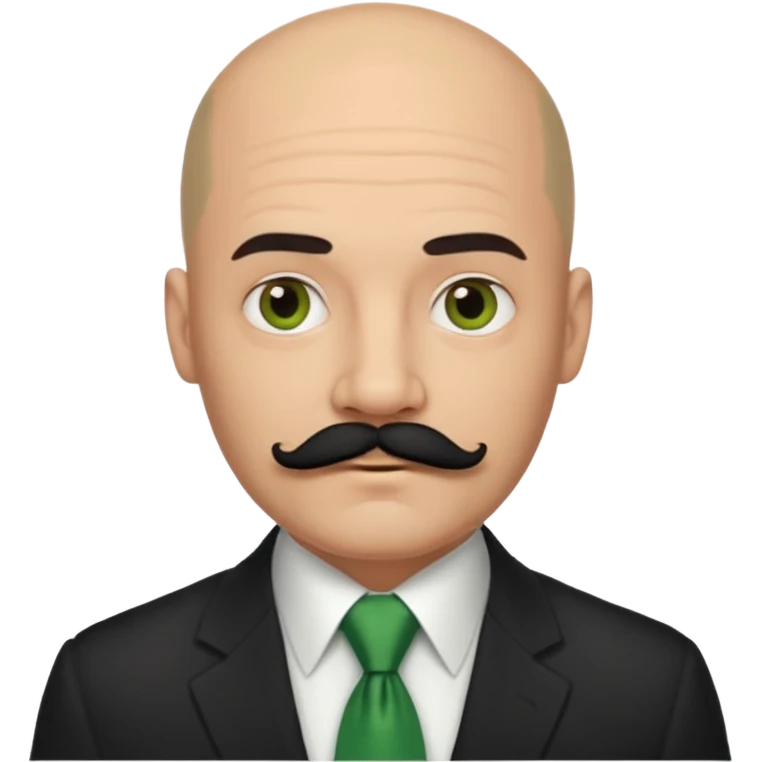 Bald guy with thick black mustache , green tie emoji
