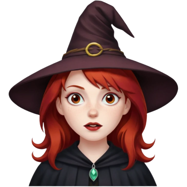 Dark blood Red haired witch, sassy, rolling eyes upwards rude emoji