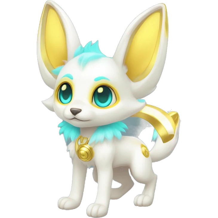 Shiny White Angelic Electric Albino Umbreon. cyan eyes and cyan markings. Golden Anubis-rings. full body emoji