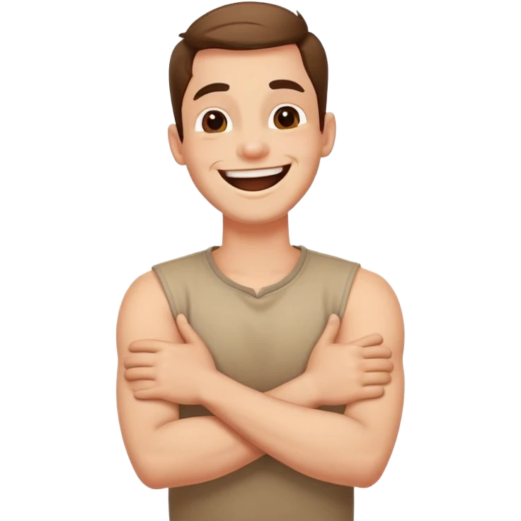 Arms crossed over neck with laughing face guy emoji