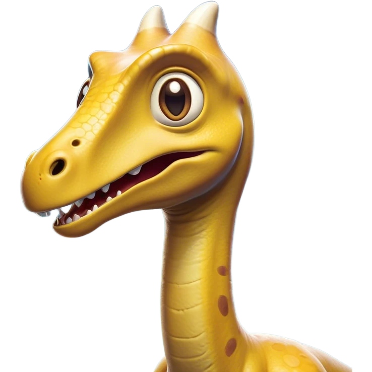Cinematic Comical Brachiosaurus Portrait Emoji, Head tilted dramatically with an exaggeratedly surprised expression, featuring a tiny, animated head atop an impressively long neck, with wide, comically expressive eyes and a subtly quirky posture, Simplified yet humorously expressive features, highly detailed, glowing with a slightly sassy golden glow, high shine, dramatic yet playful, stylized with an air of cheeky prehistoric mischief, soft glowing outline, capturing the essence of a meme-worthy Brachiosaurus that looks ready to playfully leap its way into viral fame! emoji