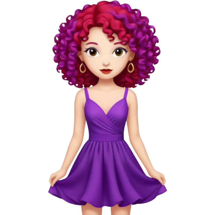 Fashion Model with Purple Curls, red dress emoji