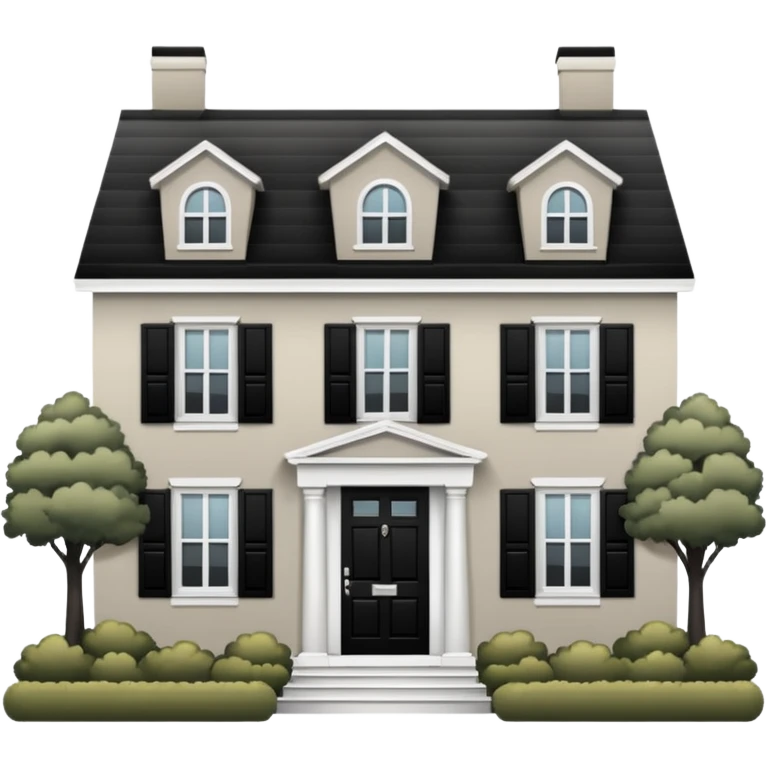 greige colonial house with black shutters and black front door emoji
