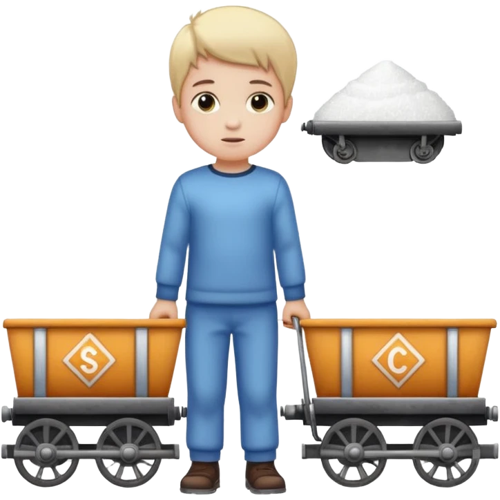 train cart carrying sugar with little boy next to it emoji