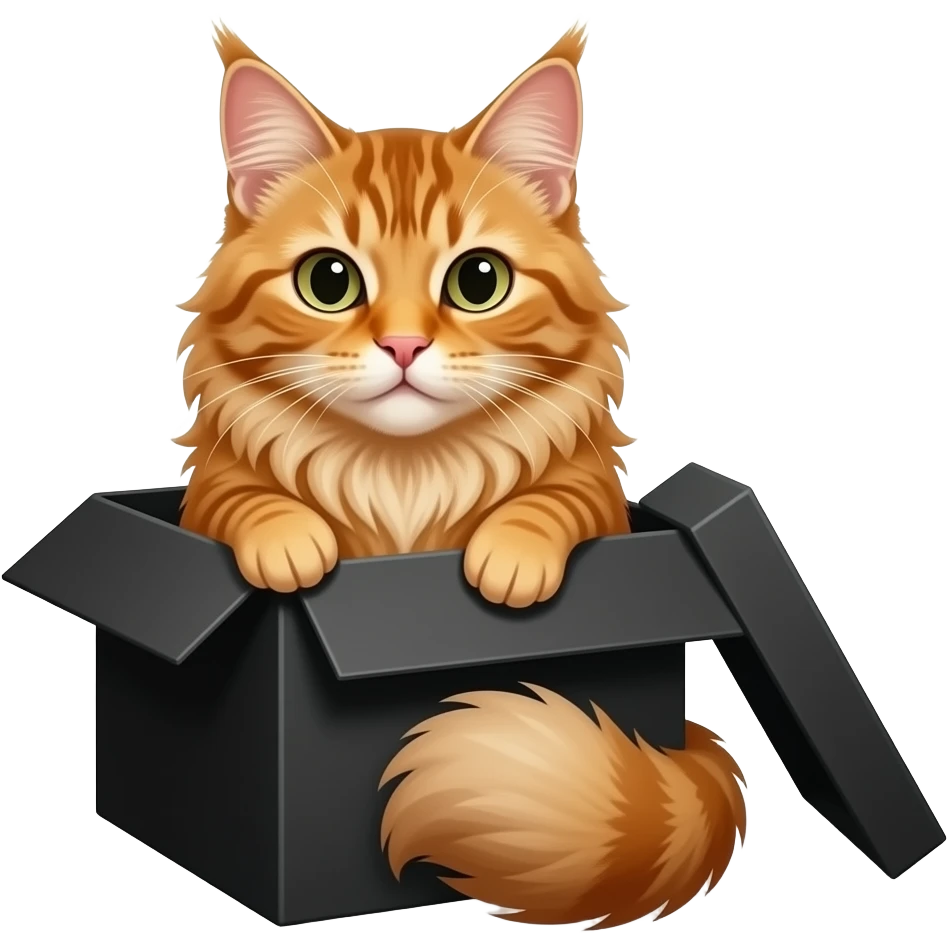 orange maine cat sitting elegantly in a black box, no tail visible emoji