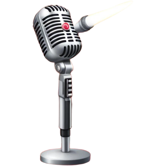 Create a glamorous and vibrant emoji that represents pop vocal performance. The emoji should feature a vintage stage microphone on a red carpet, with a spotlight shining on it. The stage should be empty but illuminated with concert lights, creating an atmosphere of excitement. Add elements like a festive firework display and a sparkling costume with rhinestones. Surround the scene with a ribbon made of musical notes to symbolize the connection to music. Use bright colors like gold, red, and silver, with a touch of sparkle to convey the glamour and energy of pop vocal performance. The background should be transparent. emoji