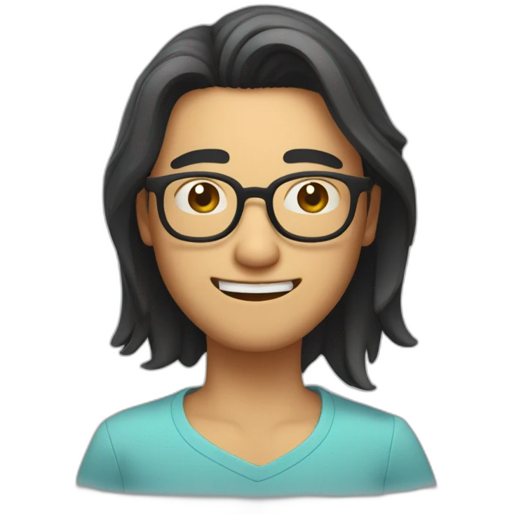 heavy winking south east asian guy with neck length hair wearing spectacles emoji